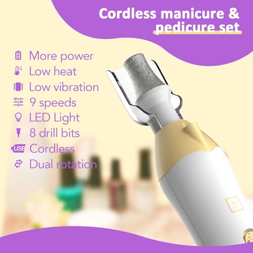 Callus Remover for Feet, Electric Foot Callus Remover - 8 Grinding Heads, 9 Speeds, Rechargeable Foot File - Professional Pedicure Tool for Hard Skin, Calluses & Cracked Feet White