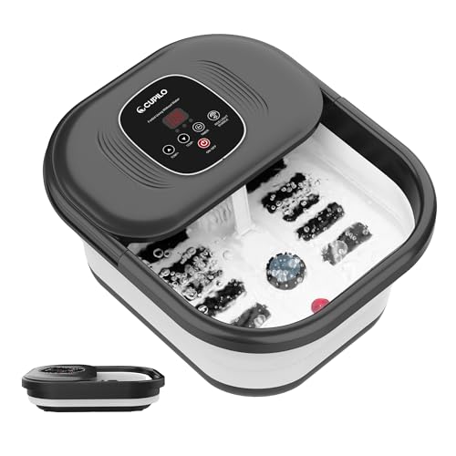 Foot Spa Bath Massager with Heat, Collapsible Foot Massager Spa Soaking Tub with Bubbles, Red Light, Pumice Stone, and Shiatsu Massage Rollers, Pedicure Foot Spa for Relaxation, Gifts