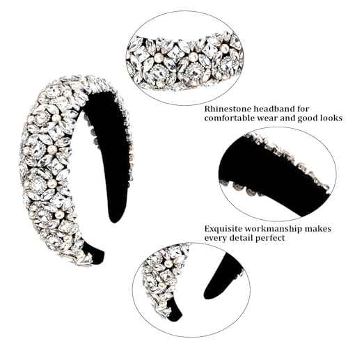 Jaciya Rhinestone Headband Bling Sparkly Crystal Diamond Headband Pearl Hairband Fashion Padded Head Band for Girls Women Hair Accessories