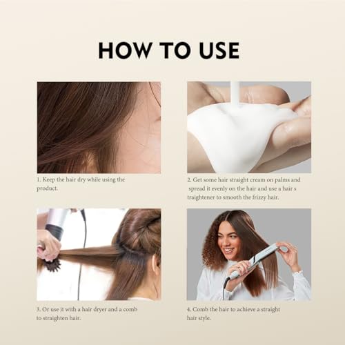 gowwim Hair Straightener Cream,Keratin Hair Treatment Straightening,Smooths Frizz, Curly Hair Becomes Straight in 5mins,Used With Hair Straightener,3.38Oz(100g£©, White