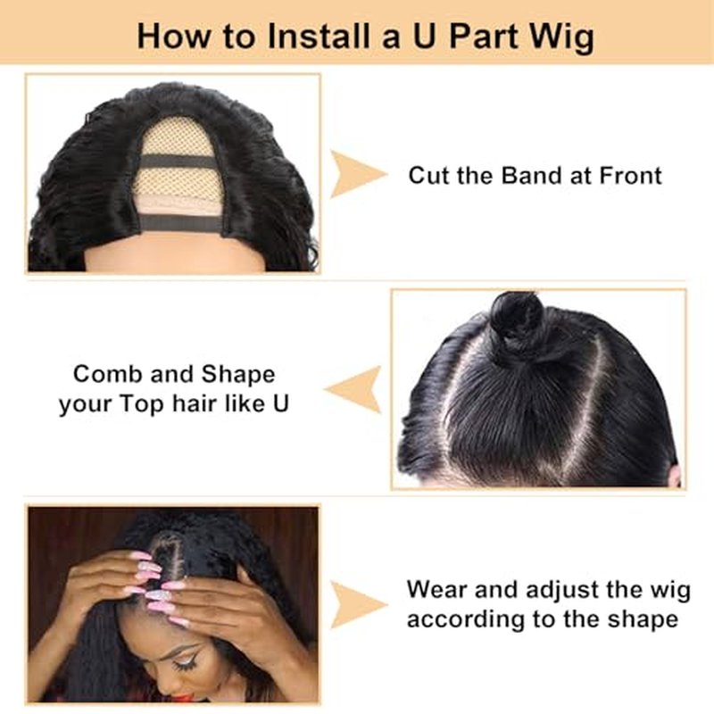 Deep Wave U Part Wig Human Hair for Women 12A Grade Brazilian Virgin Deep Curly Upart Wig Human Hair Wigs 180% Density Glueless Full Head Clip in Half Wig U Shape Wig Natural Color (22 Inch)