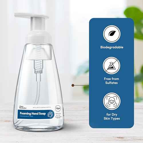 Clean Revolution Ready to Use Foaming Hand Soap| Three Pack | Jumbo 15oz Bottles | Gentle, Moisturizing & Eco-Friendly | Real Essential Oils | Fragrance Free | 45 Total Fl Oz, Clear