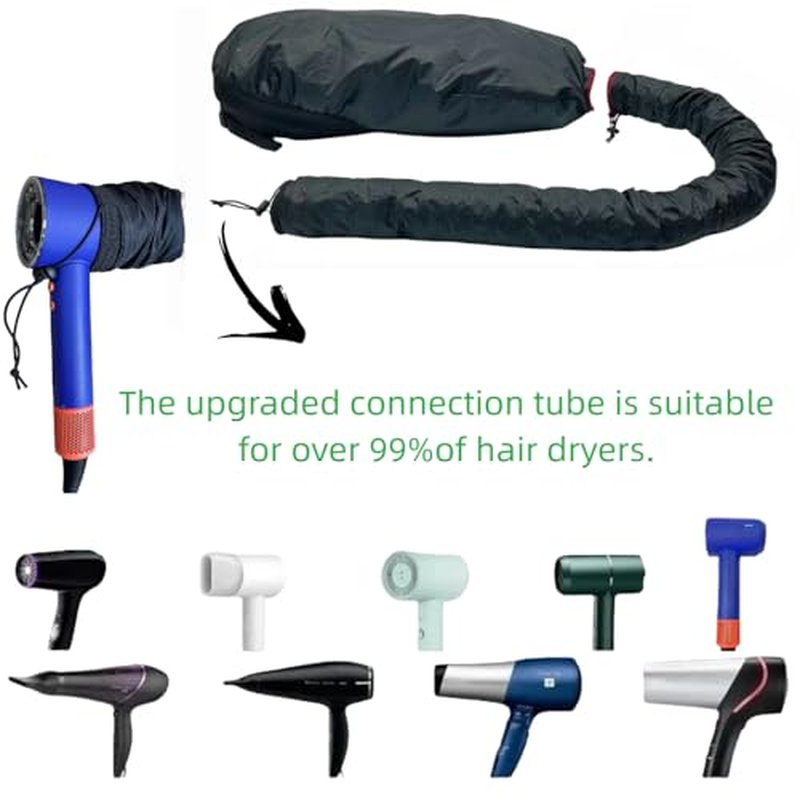 Hooded Hair Dryer for Curly Hair, Large Adjustable Blow Dryer Cap, Portable Hair Dryer Bonnet Attachment, Soft Diffuser for Fast Drying & Deep Conditioning, Headband Integrated Design (Black)
