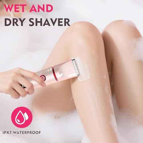 Bikini Trimmer for Women, 3 in 1 Electric Razors for Women, Rechargeable Electric Bikini Shaver, Waterproof Pubic Hair Trimmer and Facial Hair Remover with LED Display