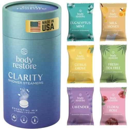 Body Restore Shower Steamers Aromatherapy 6 Pack - Christmas Stocking Stuffers for Men, Birthday Gifts for Women, White Elephant, Relaxation, Self Care - Clarity