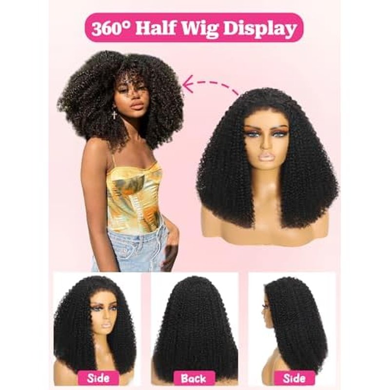 yosly Half Wig Human Hair 3 In 1 Kinky Curly Half Wig Glueless Wigs Human Hair Seamless Flip Over Invisible Hairline Wear Go Beginner Friendly Curly Half Wigs for Women 18 Inch