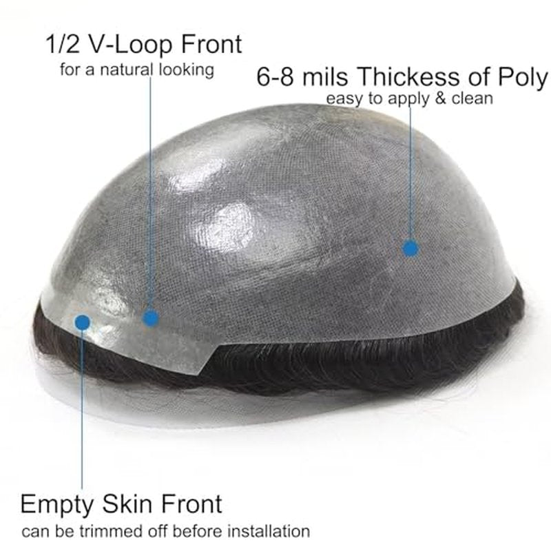 HAPPY&CC Toupee for Man Thin Skin PU Men's Hairpiece European Virgin Human Hair Replacement System Pieces Male Hair Prosthesis Unit for Men #4 Medium Brown with 40% Synthetic Gray 10x8inch