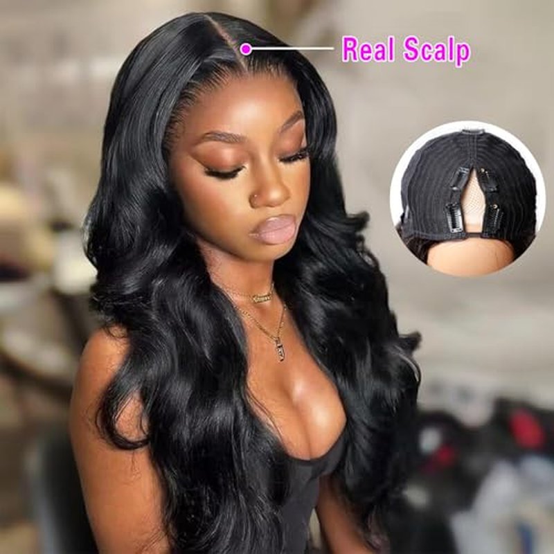 Xagujpo Glueless V Part Wig Human Hair Body Wave for Black Women Upgrade U Part Human Hair Wig 100% Beginner Friendly No Sew In No Glue 180% Density Natural Color (20 inch)