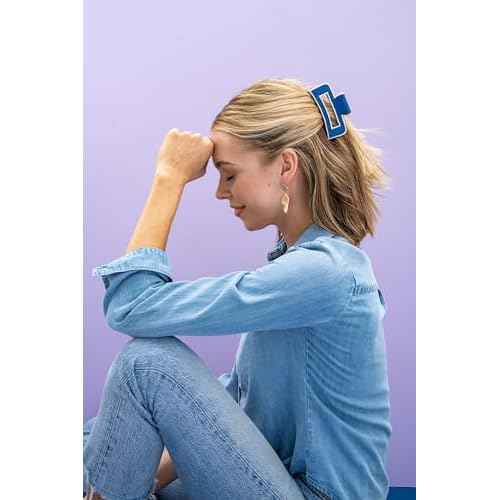 INK+ALLOY Beaded Hair Clips, Lola Large Statement Boho Cute Claw Clips for Women, Secure Hold for Thin & Thick Hair, Handmade Accessories for the Modern Bohemian, 3.5-Inches (Denim Blue)