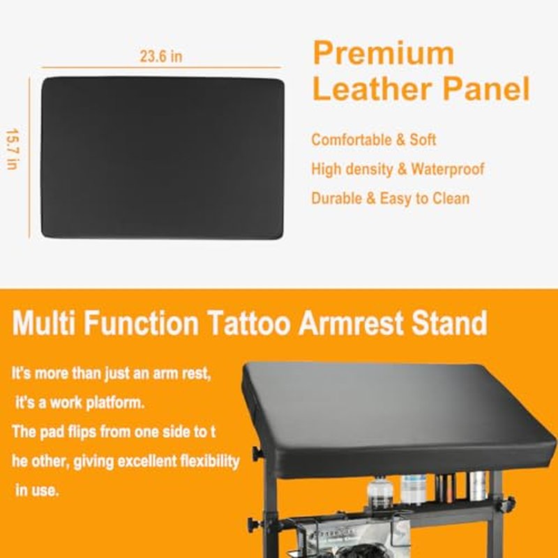 Tattoo Arm Rest Height Adjustable Oversized Soft Tattoo Armrest Stand for Tattoo Supplies (Black-Upgraded with Tray)