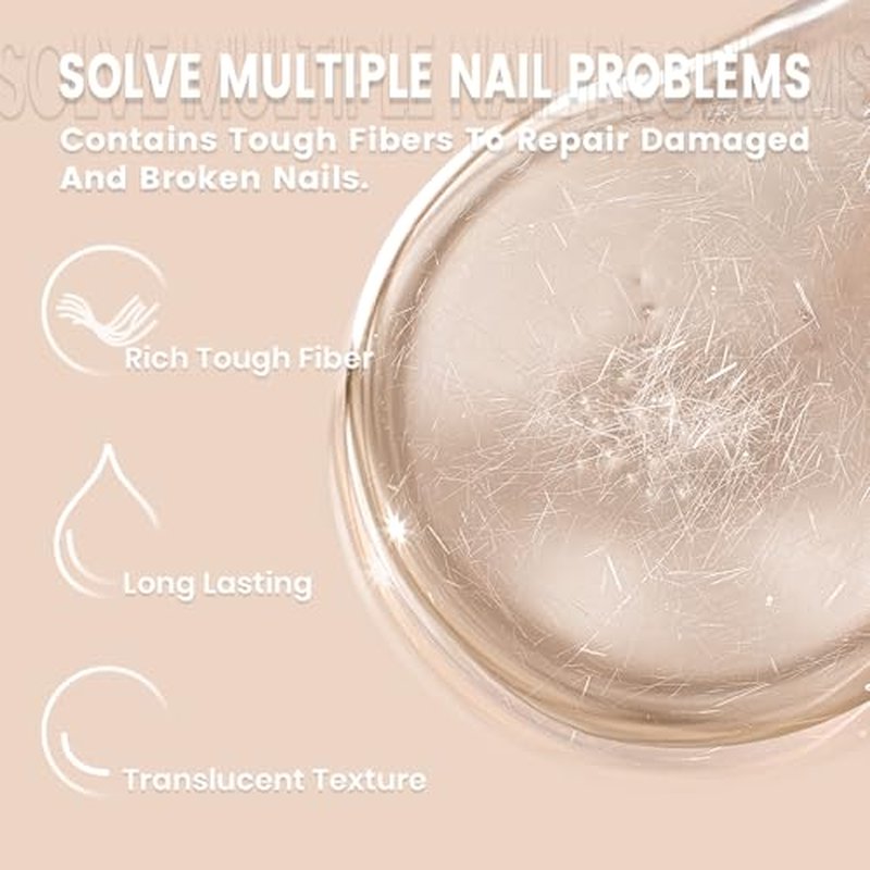 RARJSM Clear Fiber Glass Rubber Base Gel Nail Polish for Repair Broken Nails Strengthener Gel Base Coat Transparent Brush on BuildingGel in a Bottle Soak Off UV LED Curing Requires 15ml Salon Home