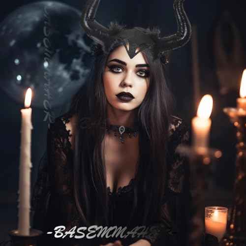 Devil Horns Headband with Lace Choker Gothic Necklace for Women Halloween Black Cosplay Horn Hair Hoop Dress Up Hair Accessories for Carnival Party Medieval Costume Headpieces