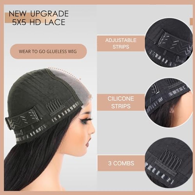 NVL Lace Front Wigs Human Pre Plucked with Baby Hair 200 Density 13x4 HD Transparent Straight Lace Front Wigs for Women Human Hair Glueless (Natural black, 24 Inch)