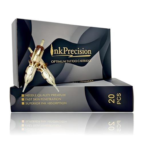 Optimum Tattoo Cartridge - Inkprecision 1RL Round Liner Needles for Permanent Makeup & Tattooing, 0.25mm Long Taper, Disposable Needle Cartridges for Rotary Pen Tattoo Gun Supplies, 20 Cnts (0801RL)