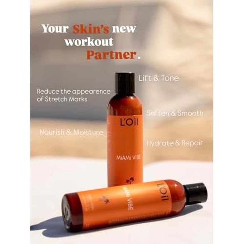 L'Oil Body lotion, Miami Vibe. Super Anti-Aging, Hydrating, Anti-wrinkle, Antioxidant, Anti-stretch marks. From head-to-toe. 24 Hour Moisture. 8 fl oz
