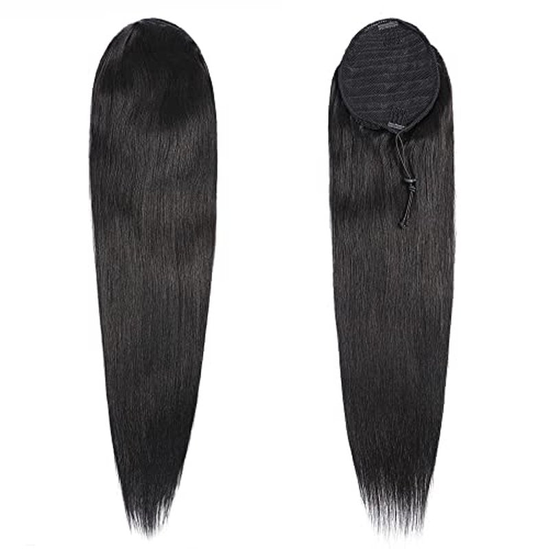 10A Grade Human Hair Ponytail Clip In Extensions 1 Piece, 100% Unprocessed Real Brazilian Hair Pony tail Hairpiece Braids Hair Extensions (28 Inch, Straight, Wrap Drawstring)