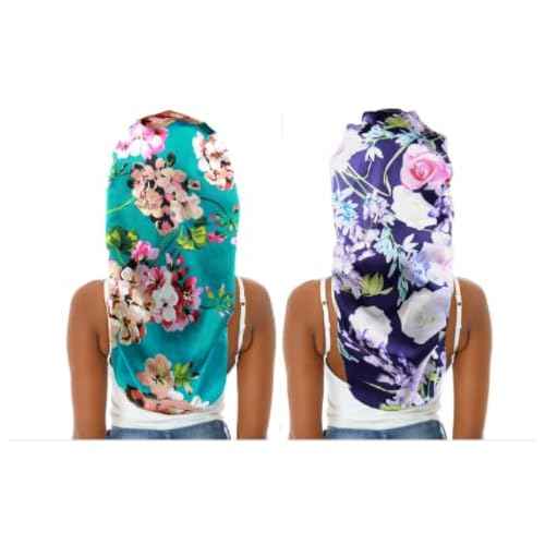 2pcs Extra Long Satin Bonnet Sleep Cap for Women, Double-Layer Silky Hair Bonnet for Braids/Dreadlocks/Curly/Long Hair with Tie Band (Green Flora & Purple Floral)
