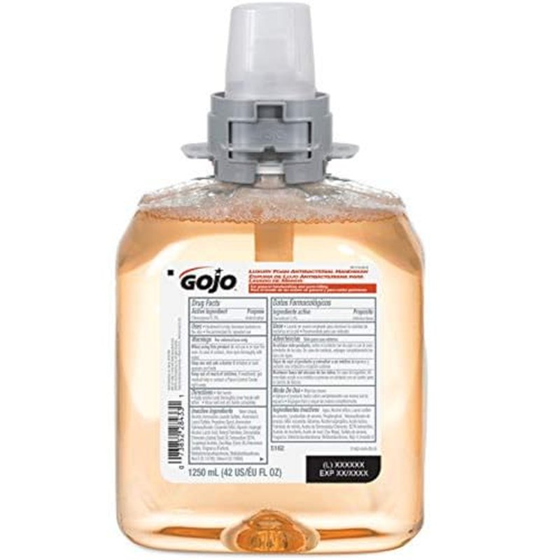 GOJO Luxury Foam Antibacterial Handwash, Fresh Fruit Fragrance, 1250 mL Foam Hand Soap Refill FMX-12 Push-Style Dispenser (Pack of 4) ? 5162-04