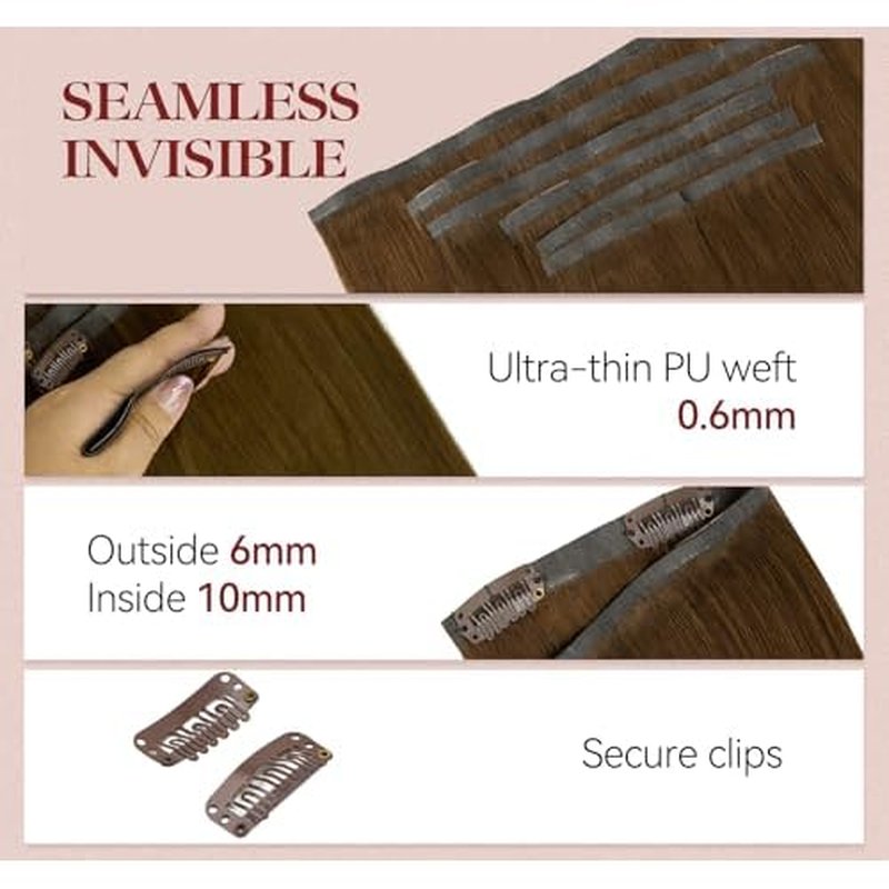 LOVELINE Seamless Clip in Hair Extensions Real Human Hair, Luxury Remy Human Hair Extensions Clip ins for Women, 22 Inch 110g 7Pcs, Chocolate Brown