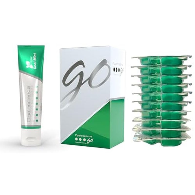 Opalescence Whitening Bundle - Opalescence Go 10% Hydrogen Peroxide Prefilled Whitening Trays and Whitening Toothpaste - Mint Flavor 5194-5166