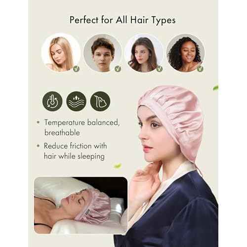 LilySilk 100% Mulberry Silk Bonnet, Silk Night Sleep Cap Adjustable Hair Wrap for Sleeping, Rosy Pink