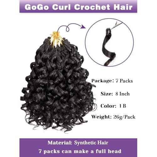 MYQUEEN Short Curly Crochet Hair for Women 8 Inch GoGo Curl Beach Ocean Wave Deep Twist Braids Pre Looped Synthetic Braiding Extensions 7 Packs