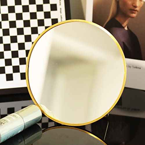 LONGSHENG - SINCE 2001 - Gold Vanity Makeup Mirror Table Desk Countertop Mirror Bathroom Shaving Make Up Mirror Home Decor-Round