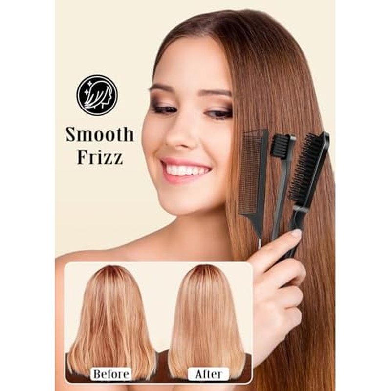 Slick Back Hair Brush & Hair Wax Stick Set - Tames Frizz & Smooths Flyaways - Sleek Ponytails, Buns, Edges - Styling Cream/Gel/Balm/Pomade Stick for Women - Styling Accessories for Girls & Kids