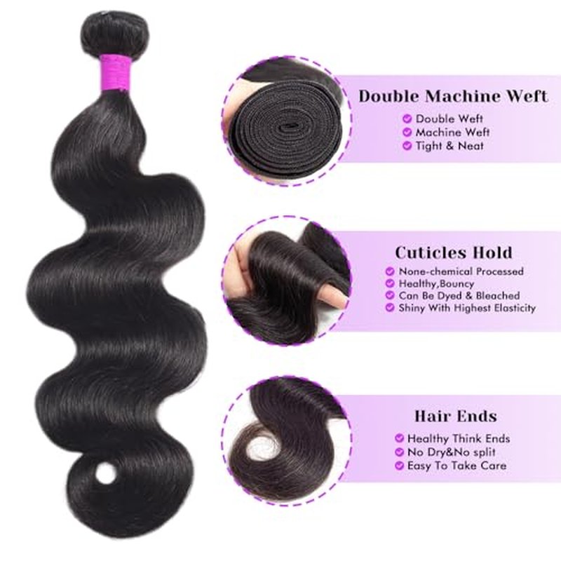 Body Wave Bundles Human Hair 22 24 26Inch Human Hair Raw Bundles 100% Unprocessed Brazilian Virgin Quick Weave Hair 3 Bundles for Black Women Natural Color