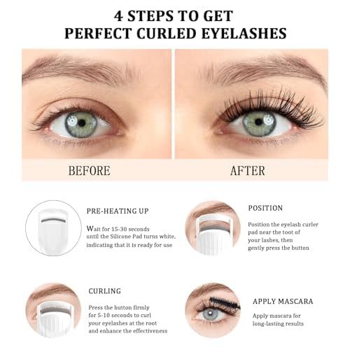 Heated Eyelash Curler Premium PRO - Fast Heat up in 8s - 24 Hours Long Lasting - Rechargeable Electric Eyelash Curler with Type-C, 2 Heat Modes, Anti-Burn Eyelid, Gift for Women Girls, White-AB