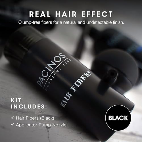 Pacinos Hair Fiber Kit - Conceal Thinning Hair Instantly with Fiber Hold Spray - Black