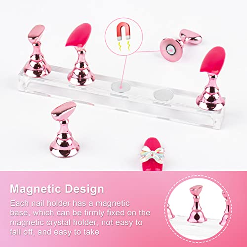 Nail Stands Acrylic Nail Art,Press on Nail Stand Magnetic Nail Tips Practice Holder 54 Pcs Reusable Adhesive Putty for DIY Painting(Pink