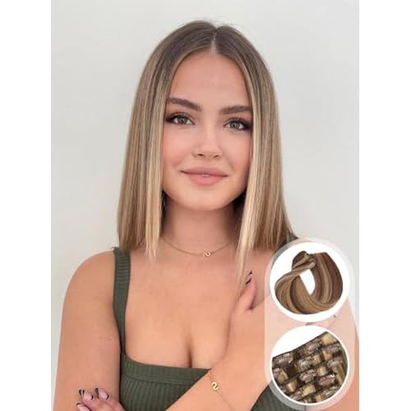 Seamless Clip in Hair Extensions Real Human Hair 8pcs/105g Straight Hair Extensions Clip ins for Women Brazilian 100% Full Virgin Human Hair(20 inch #4P/27)