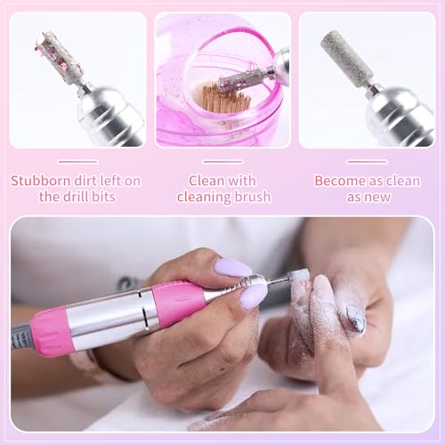 Nail Drill Bits Cleaner Brush Case Accessories, Nail Art Cleaner Tool Case with Steel & Nylon Wire Brush for Cleaning Tungsten Carbide Ceramic Nail Drill Bits Cuticle, purple