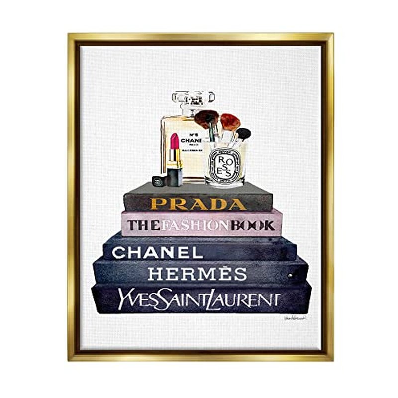 Stupell Industries Glam Fashion Book Set With Makeup, Design by Amanda Greenwood, 24 x 30, Gold Floater Framed