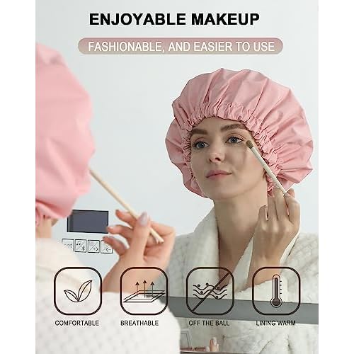 YIZIJIZI Shower Cap,Shower Caps for Women Reusable Waterproof,Two Layer Large Shower Caps Reusable Suitable for All Types of Straight Hair, Curly Hair, Long Hair,Braids (pink)