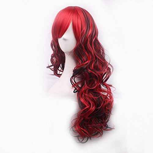 ANESHE Anime Cosplay Wigs Red and Black for Women Long Curly Hair Lolita Style Wigs (Red+Black)