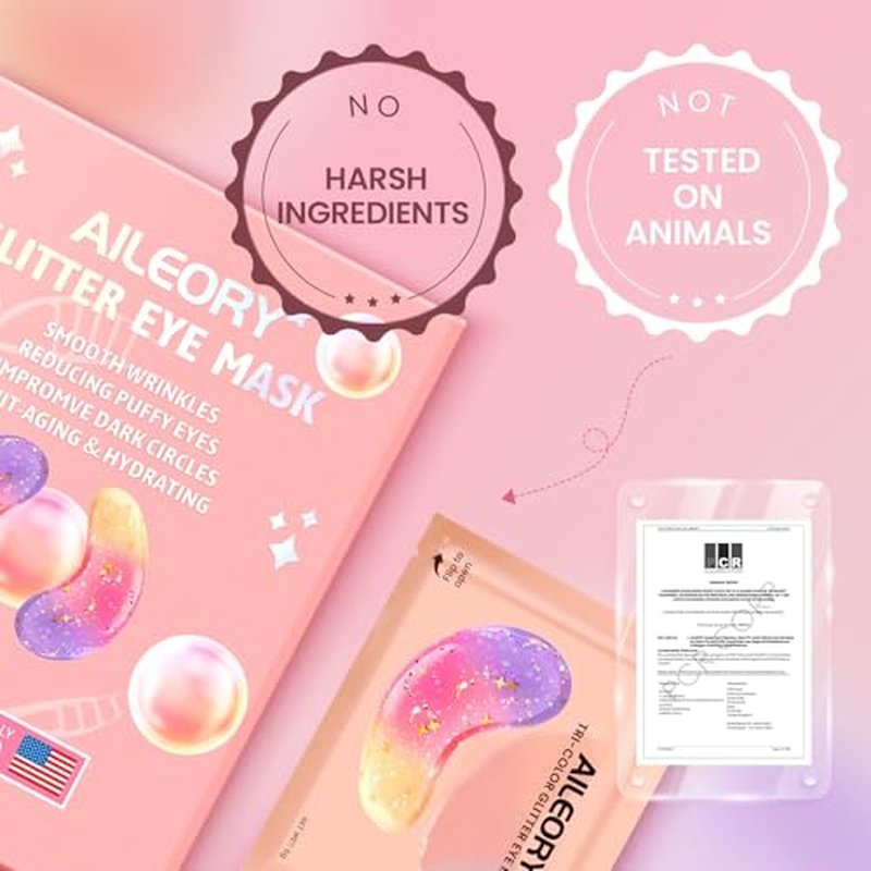 Under Eye Patches (24 Pairs) - New Tri-color Glitter Eye Gel Pads for Dark Circles Puffy Eyes,Under eye Bags,Wrinkles|Natural Collagen Under Eye Mask Patches, Gel Under Eye Patches