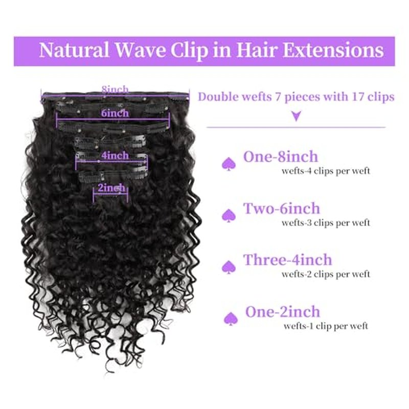 Sassina Natural Wave Clip in Remy Human Hair Extensions Double Weft Invisible Clip in Extensions Real Human Hair Natural Black Virgin Human Hair Extensions for Women 7Pcs 120G 14 Inch