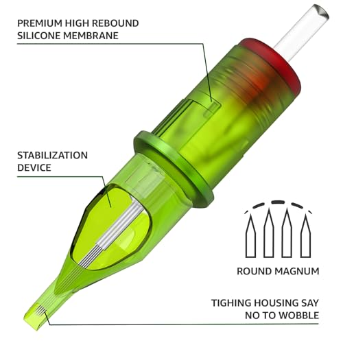 YABA 20Pcs Standard Disposable Tattoo Needles Cartridges Bugpin for Tattoo Artists,Membrane Magnum Tattoo Cartridges Needles for Tattoo Gun (1209CM)