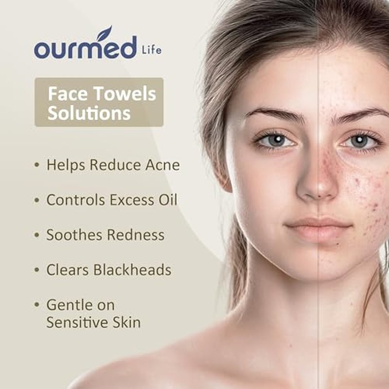 Ourmed Life Face Towels, Disposable Biodegradable Facial Towels for Sensitive Skin, Lint- free Face Wipes for Washing Face, Skincare and Makeup Remover, Dry Wipes, 10"¡¿12" Extra Large, 50 Count