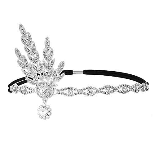 1920s Flapper Headpiece Roaring 20s Feather Headband Great Chain Hair Accessories Vintage Wedding Leaf Pearl
