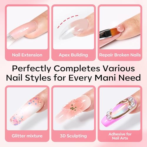 Modelones Poly Gel Nail Kit 3 Colors Clear White Apricot with Slip Solution Dual Nail Forms Top Base Coat Extension Builder Gel Enhancement Professional Starter Kit DIY Nail Art Salon Use