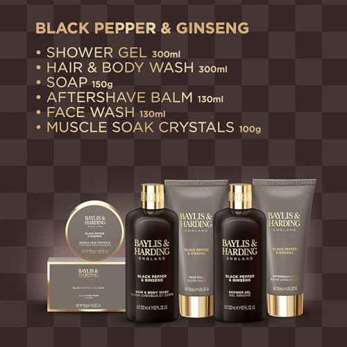 Baylis & Harding Gift Set for Men - Luxury Shower & Prep Pack - Black Pepper & Ginseng