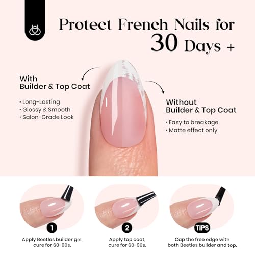 Beetles French Tip Press On Nails: 150 Pcs Pink Short Square Press On Nails 4 in 1 Nail Tips, Pre-Applied Primer & Base Coat, No File Need DIY Manicure for Fall Nails Extension Gifts for Women