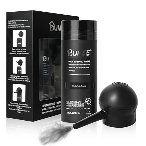 Hair Building Fibers for Thinning Hair for Men Women, 2-in-1 Kit- Enhancements Barber Spray, Thicker Fuller Hair Beard & Hairlines Instantly with Spray Applicator Pump Nozzle, Natural Formula (Black)