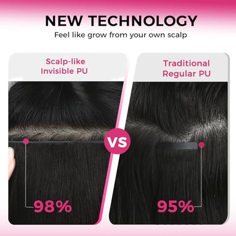 Lashey Invisi Edge Clip in Hair Extensions 16 Inch 110g 7pcs Injected Seamless PU Clip in Hair Extensions Virgin Human Hair, Natural Black Yaki Straight Hair