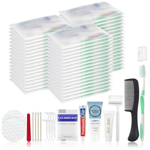 Travel Size Toiletries Kits Disposable Toiletry Set in Bulk, Portable Trial Size Personal Hygiene Care Package Supplies Amenities Essentials for Camping/ Hotel/Guest/Homeless/Charity 9-in-1 (60 Pack)