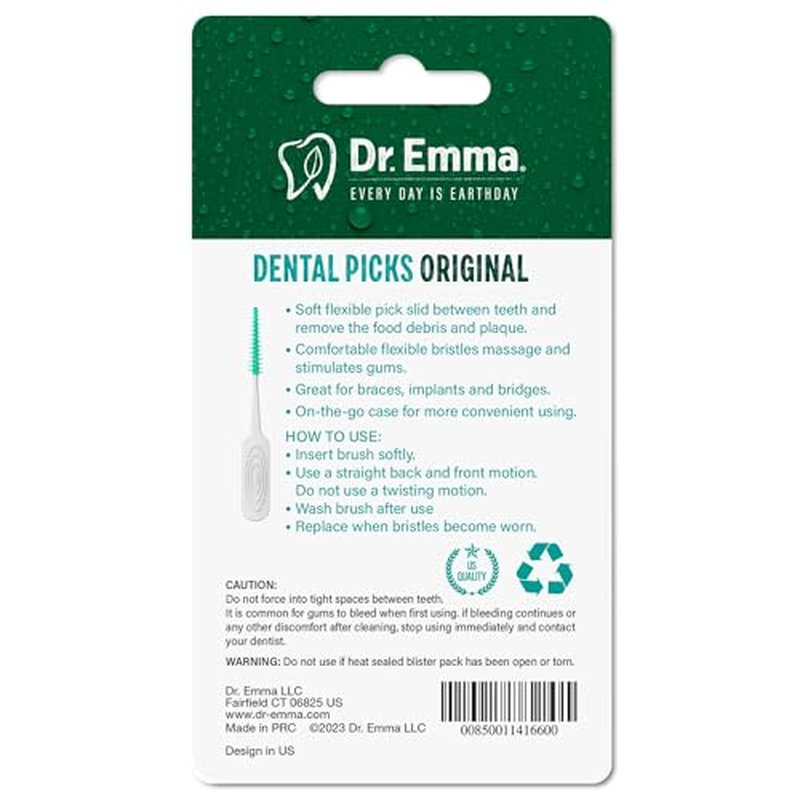Dr. Emma Original Dental Picks Mint Soft Rubberized Tooth Picks Easy to Use Brush Picks 100Ct/Pack, 2 Packs (200Ct)