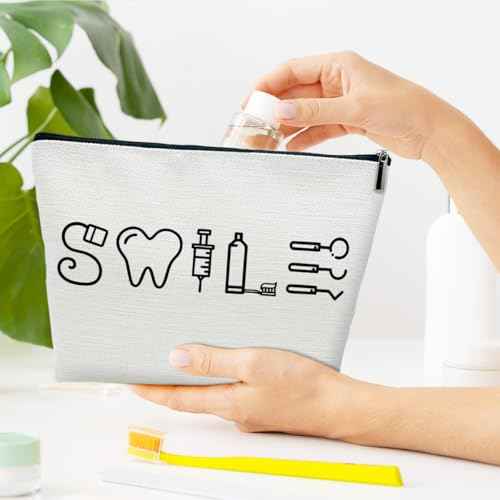 Dental Assistant Gifts Makeup Bag, Dental Hygienist Graduation Gifts for Women Coworkers Graduate, Cute Cosmetic Bag for Purse, Hygiene Student Must Haves Organizer Pouch